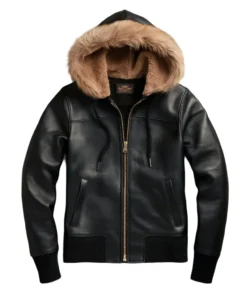 gavin black leather hoodie beige fur