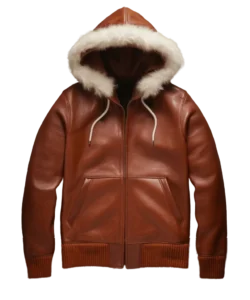 marcelo fur hooded leather sweatshirt brown