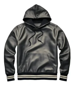 maurice black leather pullover hoodie