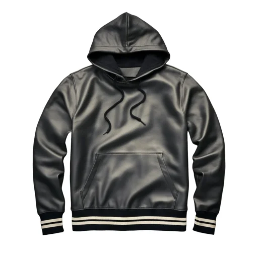 maurice black leather pullover hoodie