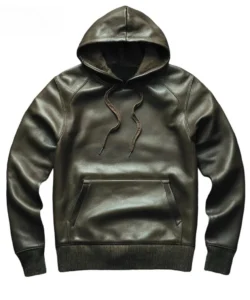 orion black leather hoodie