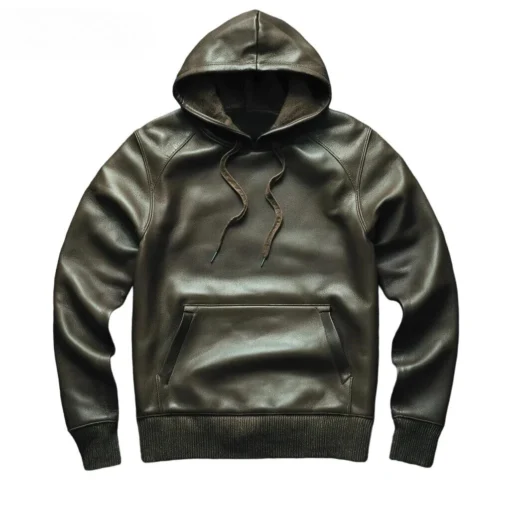 orion black leather hoodie