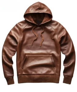 orion brown leather hoodie