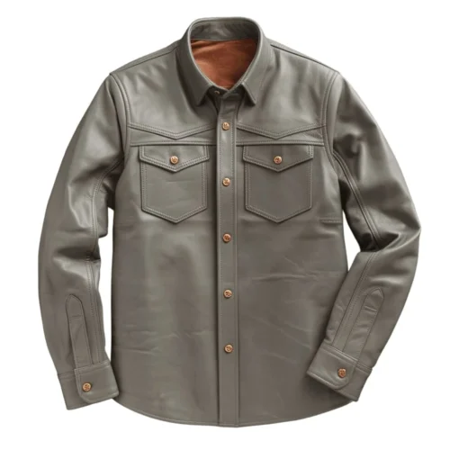 troy pencil grey leather shirt