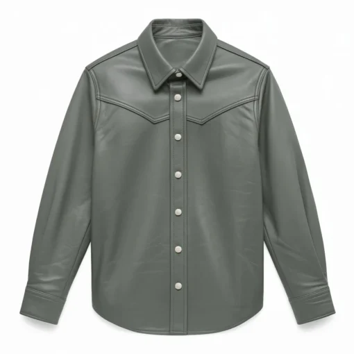 uriel slate green leather shirt