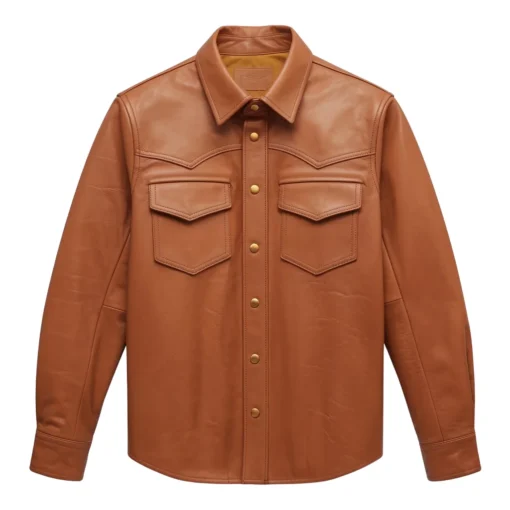 wallace brown faux leather shirt