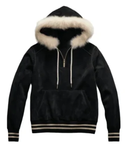 wilfredo black suede hoodie with faux fur collar