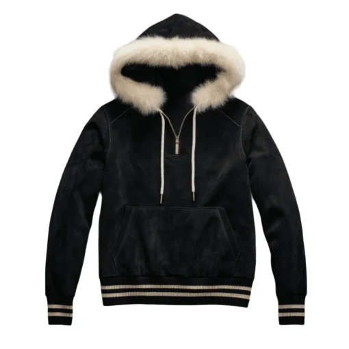 wilfredo black suede hoodie with faux fur collar