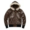 wilfredo brown leather sweatshirt with fur hood