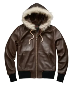 wilfredo brown leather sweatshirt with fur hood