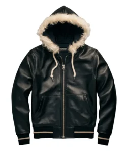 zacarias black leather sweatshirt with fur lining