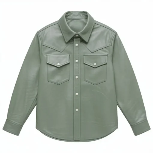 zion sage green leather shirt