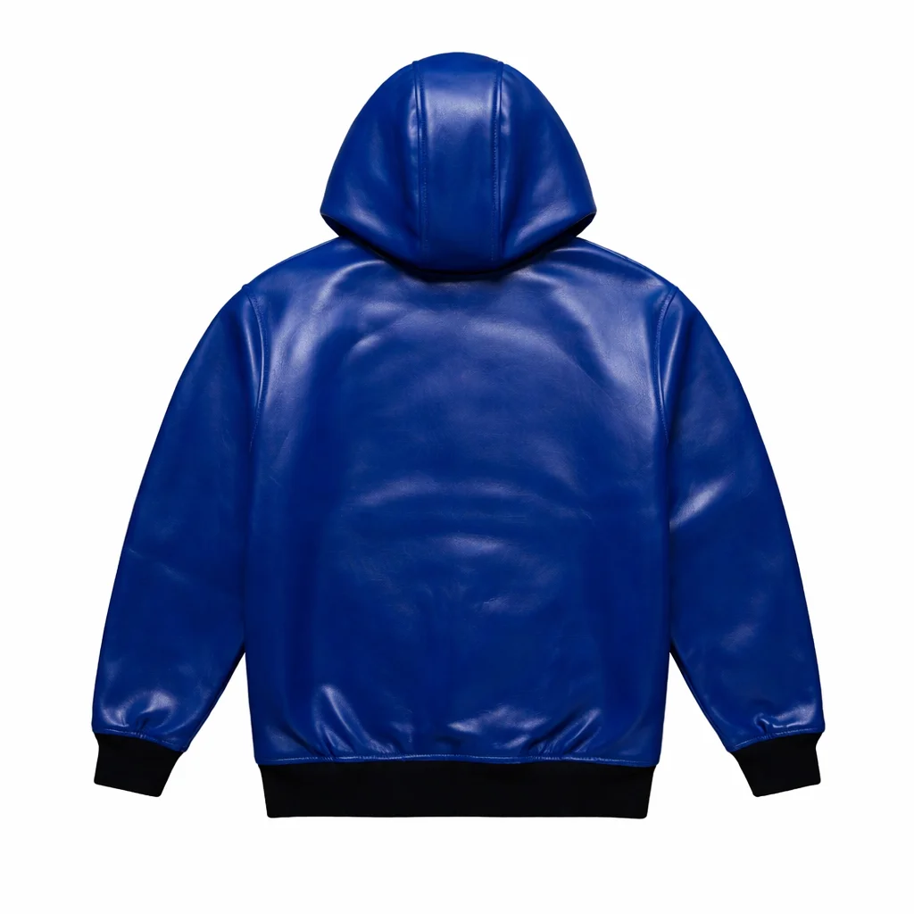 Keegan Intense Blue Leather Hoodie