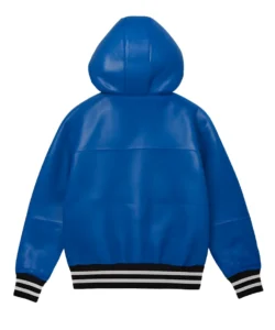 Neil Rich Blue Hoodie Leather Pullover Jacket