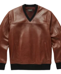 archer brown v-neck leather jumper