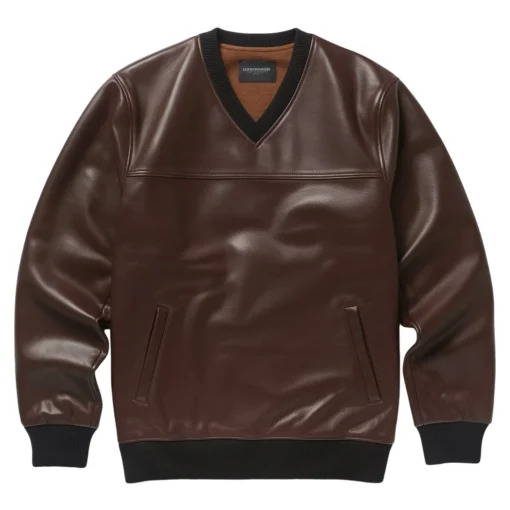 cocoa brown v-neck leather jumper