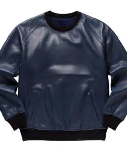 hollis navy blue leather sweater