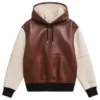 jared brown and white leather hoodie