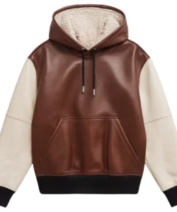 jared brown and white leather hoodie