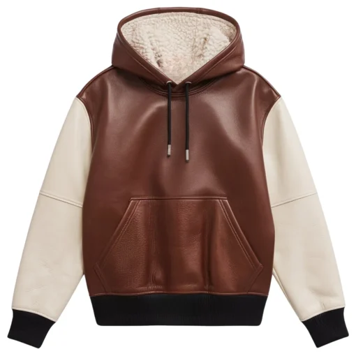 jared brown and white leather hoodie