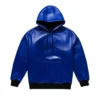 intense blue leather hoodie