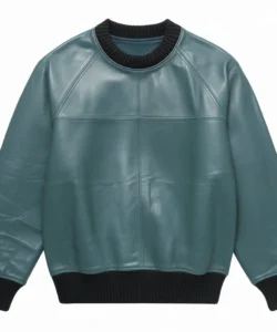 teal leather sweater