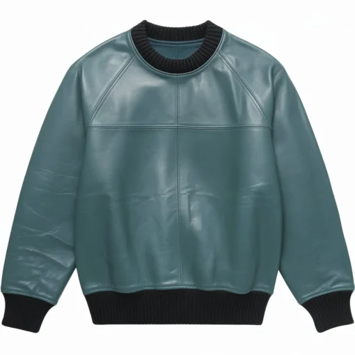 teal leather sweater