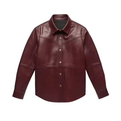 lorenzo wine red leather shirt