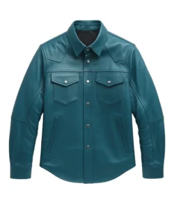 luther dark teal leather shirt