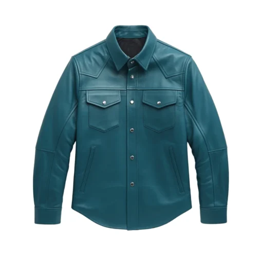 luther dark teal leather shirt