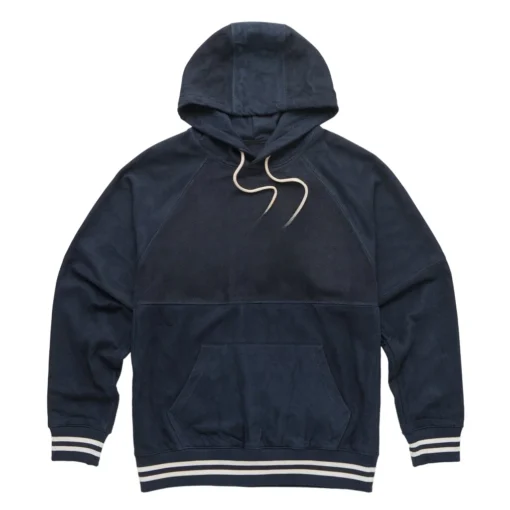 prussian blue suede pullover hoodie