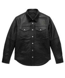 myles black leather shirt