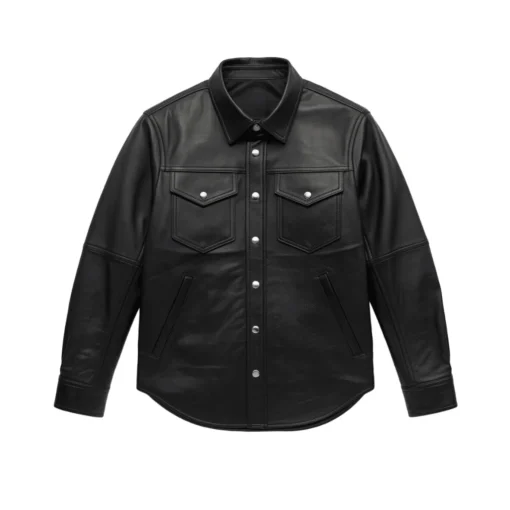 myles black leather shirt