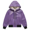 violet leather hoodie jacket