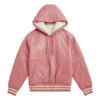 light coral leather hoodie