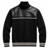 Onyx Black Sweater with Leather Trim