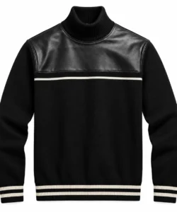 Onyx Black Sweater with Leather Trim