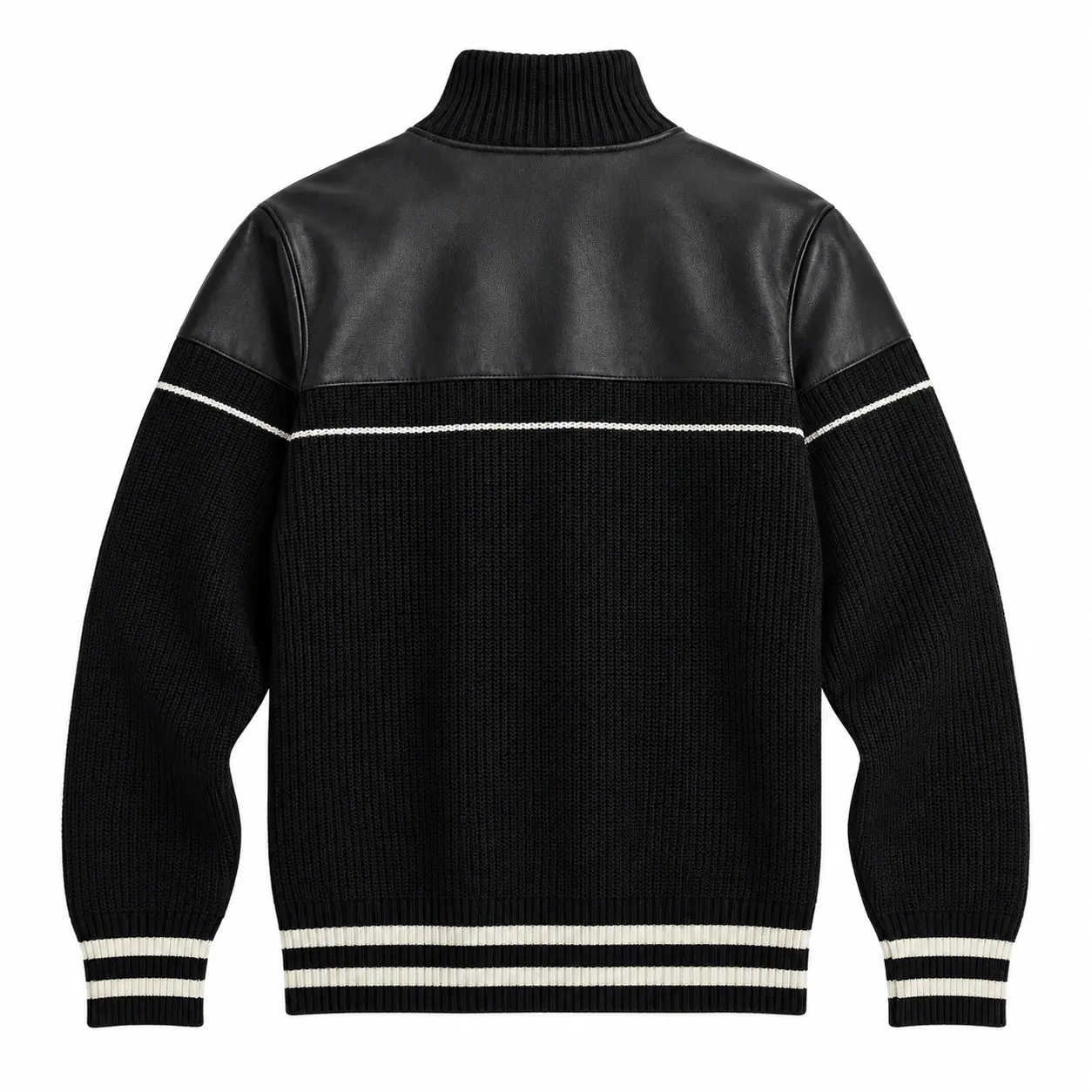 Onyx Black Sweater with Leather Trim