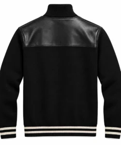 Onyx Black Sweater with Leather Trim