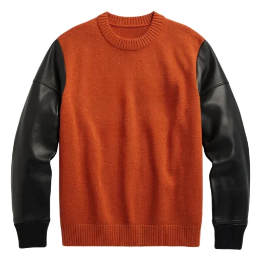 sweater with faux leather sleeves