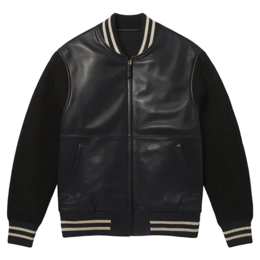 colt black leather jacket with sweater sleeves