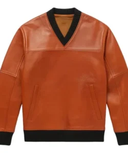 brown leather pullover sweater