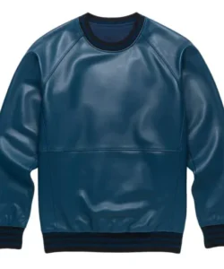 deep cyan leather sweater