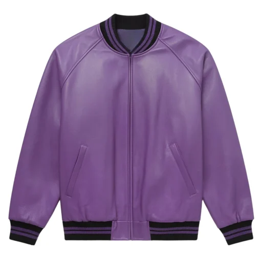 evander purple sweater leather jacket