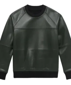 kian charcoal green leather sweater