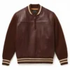 langston brown leather jacket with sweater sleeves