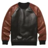 black leather sweater with brown sleeves