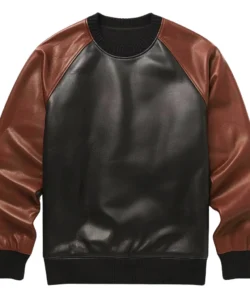 black leather sweater with brown sleeves