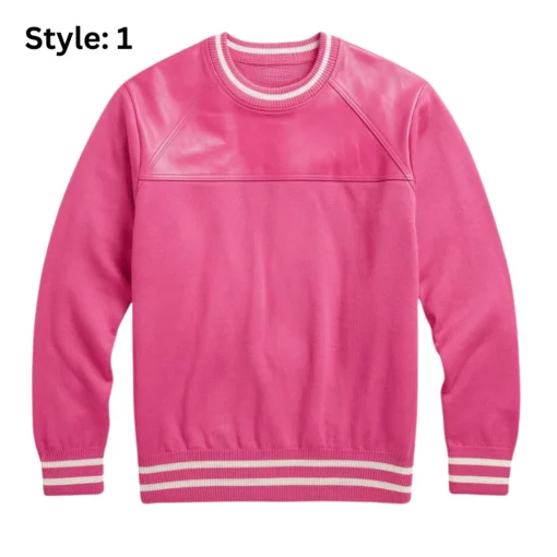 pink leather trim sweater​