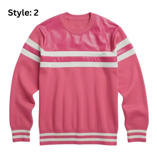 quade pink leather trim sweater​ style